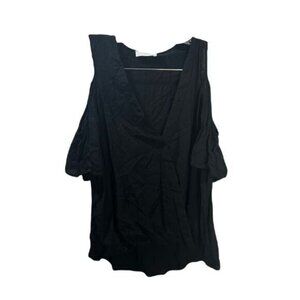 LUSH Black Cold Shoulder V Neck Faux Wrap‎ Top XS